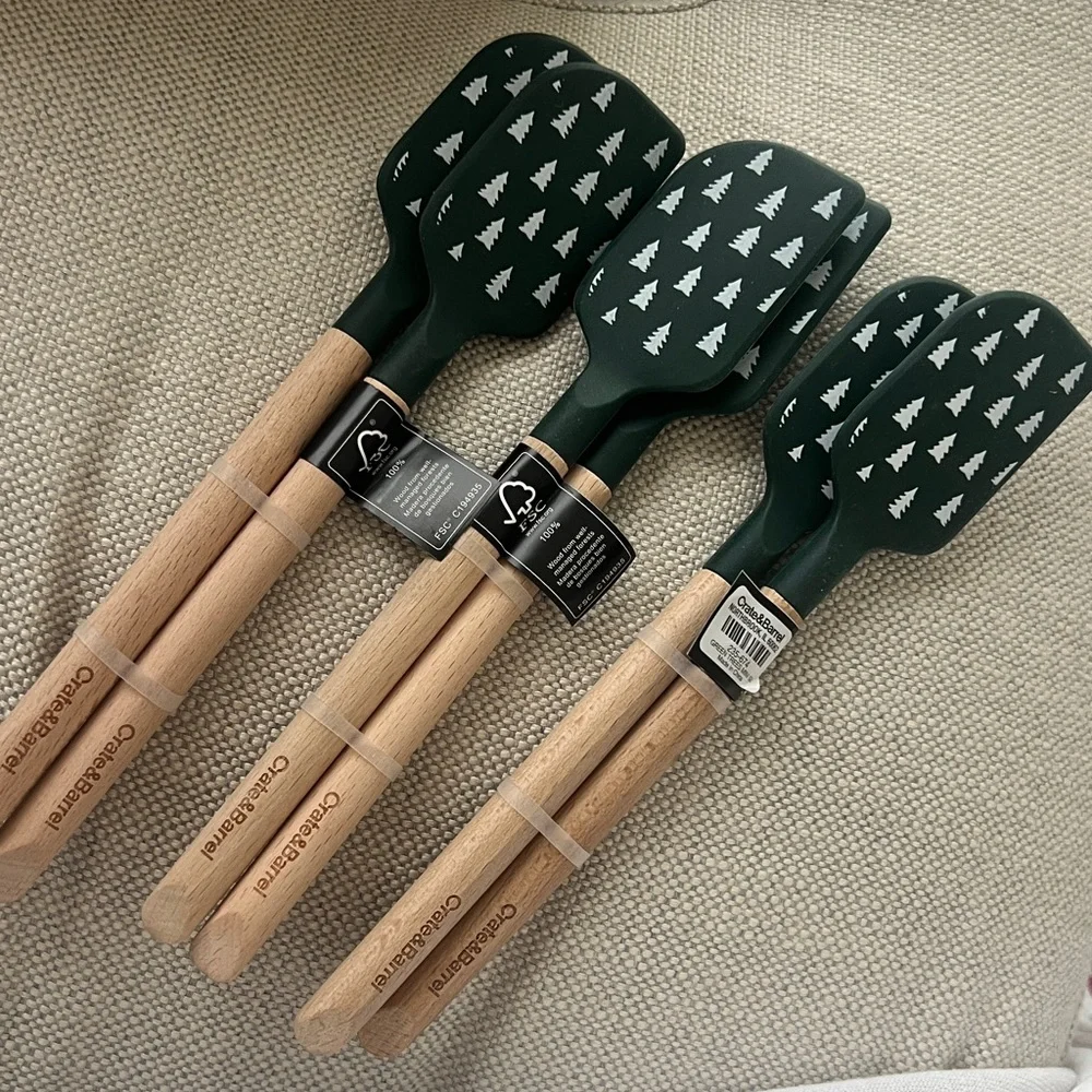 Crate & Barrel Green Trees Silicone and Wood Mini Spatulas, Set of 2